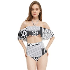 Black And White Pattern Halter Flowy Bikini Set 