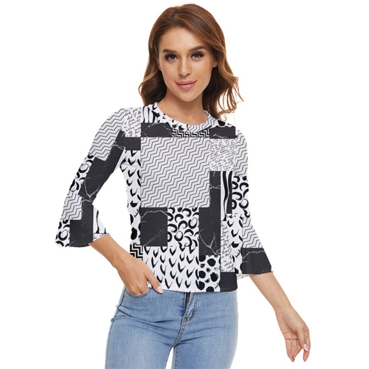 Black And White Pattern Bell Sleeve Top