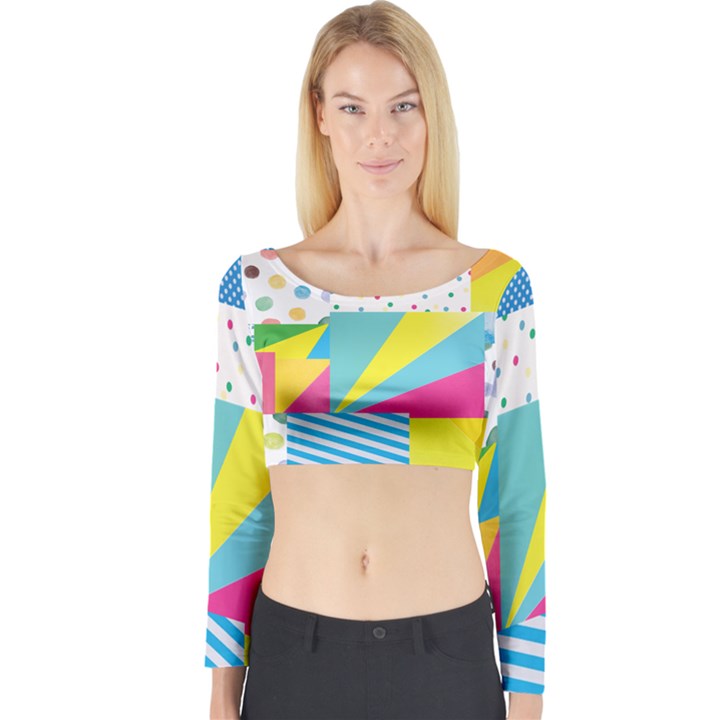 Geometric Pattern Long Sleeve Crop Top