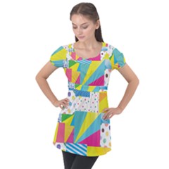 Geometric Pattern Puff Sleeve Tunic Top by designsbymallika