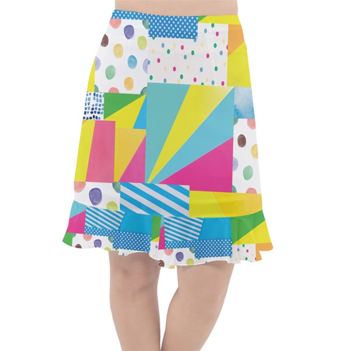 Geometric Pattern Fishtail Chiffon Skirt