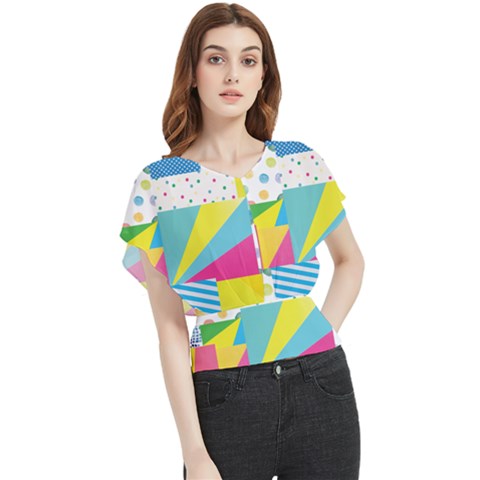 Geometric Pattern Butterfly Chiffon Blouse by designsbymallika