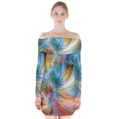 Colorful Thoughts Long Sleeve Off Shoulder Dress by WolfepawFractals