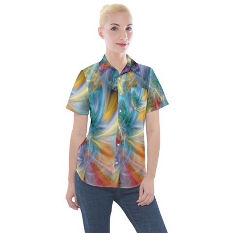 Colorful Thoughts Women s Short Sleeve Pocket Shirt by WolfepawFractals