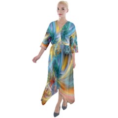 Colorful Thoughts Quarter Sleeve Wrap Front Maxi Dress by WolfepawFractals