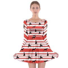 Doberman Dogs On Lines Long Sleeve Skater Dress by SychEva