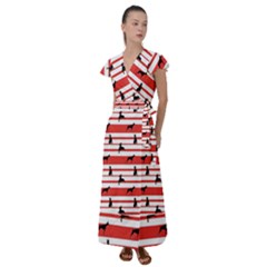 Doberman Dogs On Lines Flutter Sleeve Maxi Dress by SychEva