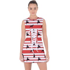 Doberman Dogs On Lines Lace Up Front Bodycon Dress by SychEva