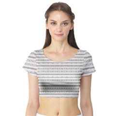 Mixed Gray Striped Ethnic Seamless Pattern Short Sleeve Crop Top by dflcprintsclothing