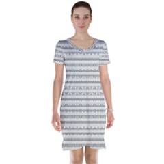 Mixed Gray Striped Ethnic Seamless Pattern Short Sleeve Nightdress