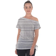 Mixed Gray Striped Ethnic Seamless Pattern Off Shoulder Tie-up Tee