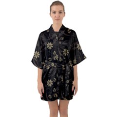 Folk Flowers Pattern  Half Sleeve Satin Kimono  by Eskimos