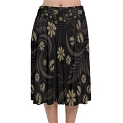 Folk Flowers Pattern  Velvet Flared Midi Skirt by Eskimos