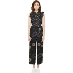 Folk Flowers Pattern  Women s Frill Top Jumpsuit