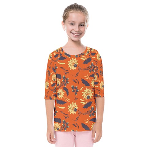 Folk Flowers Pattern  Kids  Quarter Sleeve Raglan Tee by Eskimos