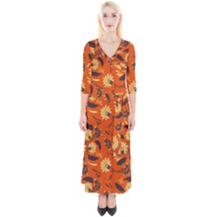 Folk Flowers Pattern  Quarter Sleeve Wrap Maxi Dress by Eskimos