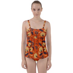 Folk Flowers Pattern  Twist Front Tankini Set by Eskimos