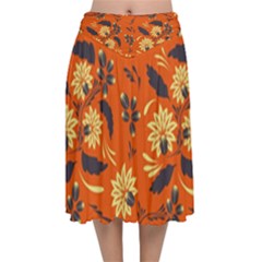 Folk Flowers Pattern  Velvet Flared Midi Skirt by Eskimos