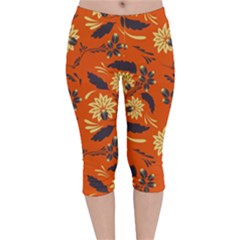 Folk Flowers Pattern  Velvet Capri Leggings  by Eskimos