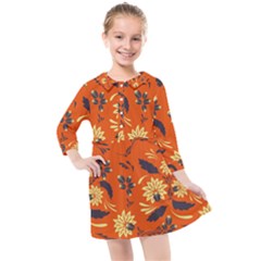 Folk Flowers Pattern  Kids  Quarter Sleeve Shirt Dress by Eskimos