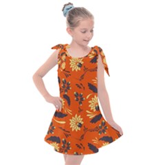 Folk Flowers Pattern  Kids  Tie Up Tunic Dress by Eskimos