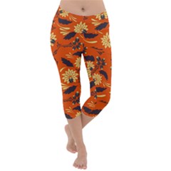 Folk Flowers Pattern  Lightweight Velour Capri Yoga Leggings by Eskimos