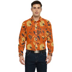 Folk Flowers Pattern  Men s Long Sleeve Pocket Shirt 