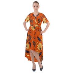 Folk Flowers Pattern  Front Wrap High Low Dress by Eskimos