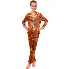 Folk Flowers Pattern  Kid s Satin Long Sleeve Pajamas Set