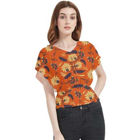 Folk Flowers Pattern  Butterfly Chiffon Blouse by Eskimos