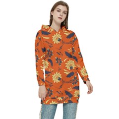 Folk Flowers Pattern  Women s Long Oversized Pullover Hoodie