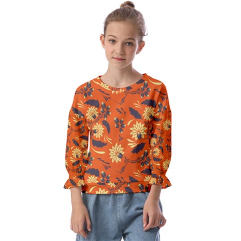 Folk Flowers Pattern  Kids  Cuff Sleeve Top by Eskimos