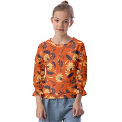 Folk Flowers Pattern  Kids  Cuff Sleeve Top