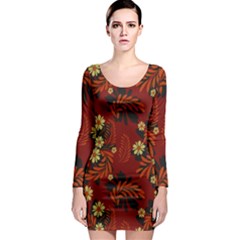 Folk Flowers Pattern Long Sleeve Bodycon Dress by Eskimos