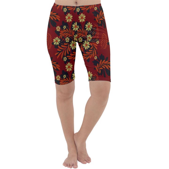 Folk flowers pattern Cropped Leggings 