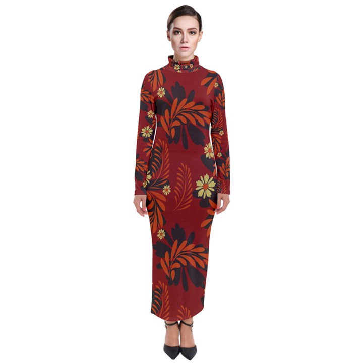 Folk flowers pattern Turtleneck Maxi Dress