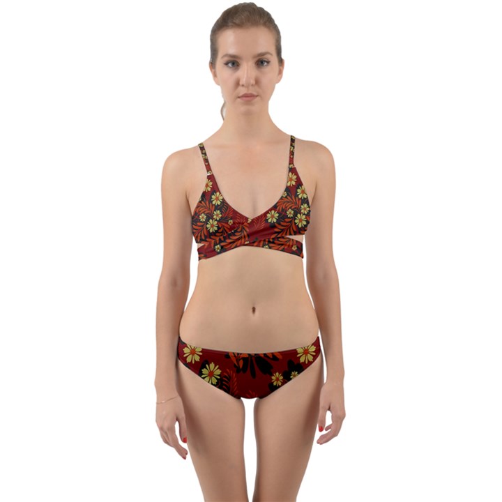 Folk flowers pattern Wrap Around Bikini Set