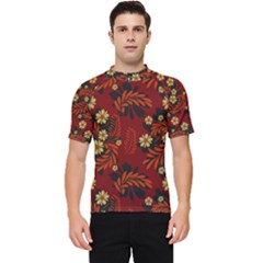 Folk Flowers Pattern Men s Short Sleeve Rash Guard