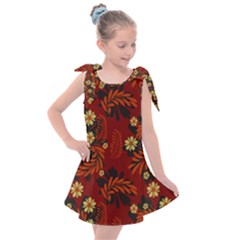 Folk Flowers Pattern Kids  Tie Up Tunic Dress by Eskimos