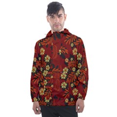 Folk flowers pattern Men s Front Pocket Pullover Windbreaker