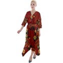 Folk flowers pattern Quarter Sleeve Wrap Front Maxi Dress View1