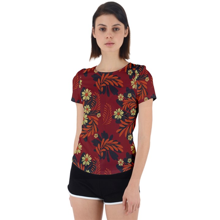 Folk flowers pattern Back Cut Out Sport Tee