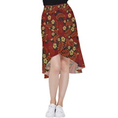 Folk Flowers Pattern Frill Hi Low Chiffon Skirt