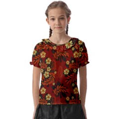 Folk Flowers Pattern Kids  Frill Chiffon Blouse