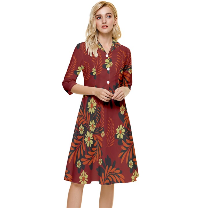 Folk flowers pattern Classy Knee Length Dress