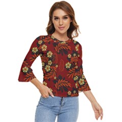 Folk Flowers Pattern Bell Sleeve Top