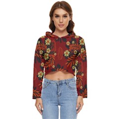 Folk Flowers Pattern Women s Lightweight Cropped Hoodie