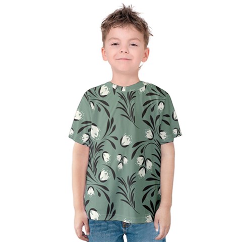 Folk Flowers Pattern Kids  Cotton Tee by Eskimos