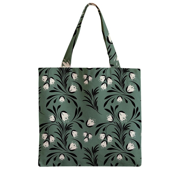 Folk flowers pattern Zipper Grocery Tote Bag