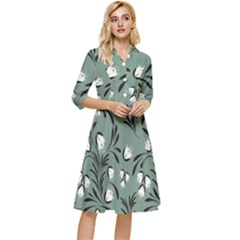 Folk Flowers Pattern Classy Knee Length Dress